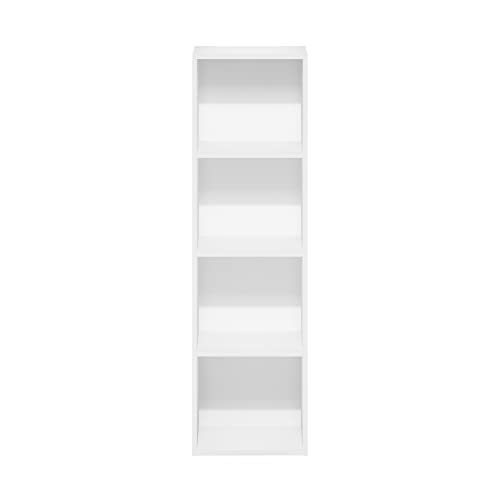 Furinno PASIR Book Shelf, 4-Tier Modern Bookshelf, Open Shelves Bookcase 9 x 12 x 42, Easy Assembly, for Living Room, Bedroom, Home Office, White - color: White, size: 4-Cube