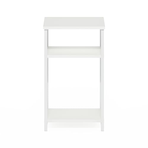 Furinno JUST 3-Tier Telephone Table, Metal Frame Modern Side Table with Open Shelf, Night Stand, Bedside Table, Easy Assembly, for Living Room, Bedroom, White - color: White/White, size: 1-Pack, Metal Frame, 3-Tier