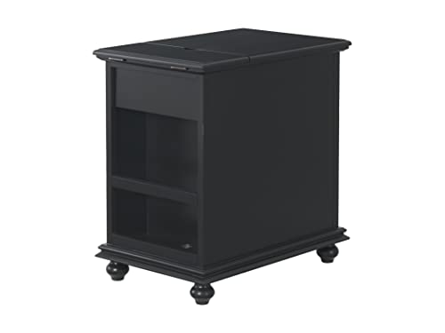 Martin Svensson Home Elegant Chairside End Table with Power — 24″W x 16″D x 25″H, Antique Black — Transitional Painted Accent Table with Flip-Top USB Charging, Drawer & Cabinet Storage - color: Antique Black