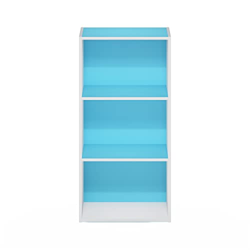 Furinno Luder 3-Tier Open Shelf Bookcase, Light Blue/White - color: White/Light Blue, size: 3-Tier, 9.3 x 16 x 31.4