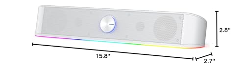Redragon GS560 RGB Desktop Soundbar, 2.0 Channel Computer Speaker with Dynamic Lighting Bar Audio-Light Sync/Display, Touch-Control Backlit with Volume Knob, USB Powered w/ 3.5mm Cable, White - color: White