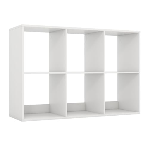 6 Cube Storage Organizer, 2 Tier Floor Standing Bookcase with Anti-Toppling Kits, Wooden Open Display Shelf for Living Room, Bedroom, Study, White Bookshelf with Open Back - size: 6 Cubes