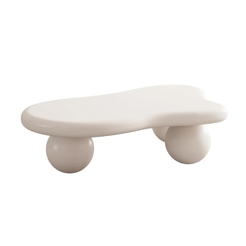 47.2” Cloud Coffee Table with 3 Ball Legs, Modern Irregular Center Table for Living Room, Low Cute Small MDF Tea Table for Bedroom, Space Apartment Cream White - color: Cloud-47" White
