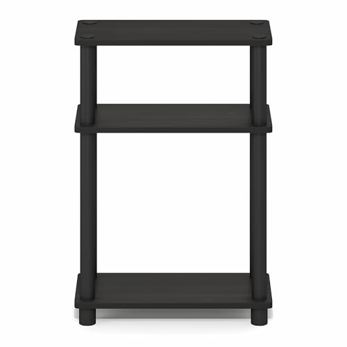 Furinno Turn-N-Tube Narrow Side Table, 3-Tier Rectangular Modern End Table with Storage Shelf, Slim Toolless Assembly Nightstand, Night Stand, Bedside Table, for Living Room, Bedroom, Espresso - color: Espresso/Black