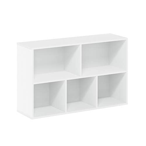 Furinno LUDER Book Shelf, 5-Cube Bookshelf, Reversible Bookcase with Open Shelves, 9.4 x 19.5 x 31.5, Easy Assembly, for Living Room, Bedroom, Home Office, Plain White - color: Plain White, size: 5-Cube, 9.4 x 19.5 x 31.5