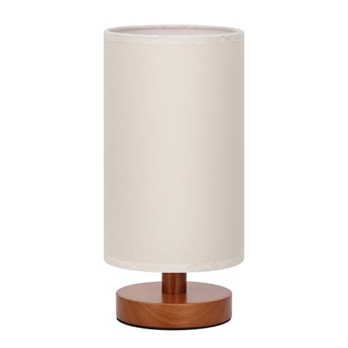 Fenmzee Small Table Lamp for Bedroom - Inline Control, Bedside Lamp with 3000K A15 LED Blub, Easy Assembly (Beige Shade - Walnut Base, 9" Inline Control) - color: Beige Shade - Walnut Base