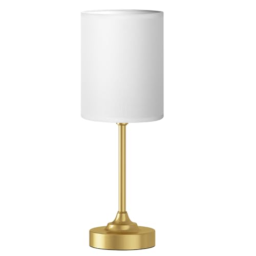 Gold Nightstand Bedroom Lamp - 3 Way Dimmable Bedside Lamp, Small Table Lamp Linen Lampshade for Office Desk, LED Bulb Included - color: White Shade-Gold Base, size: 14" Touch Control