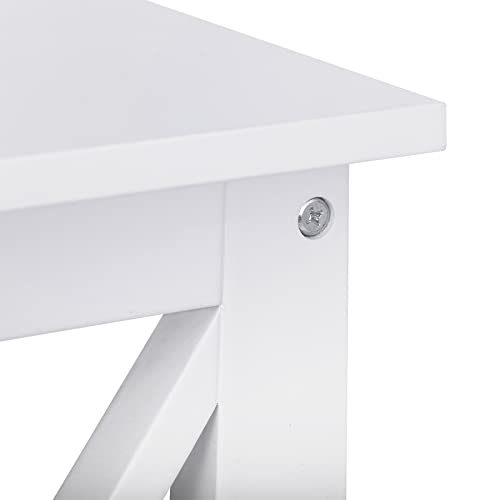 Nouva Side Table - Square Small End Table w/Storage Shelf, Tall Nightstand w/X-Design for Living Room Bedroom Office Bathroom,White - color: White