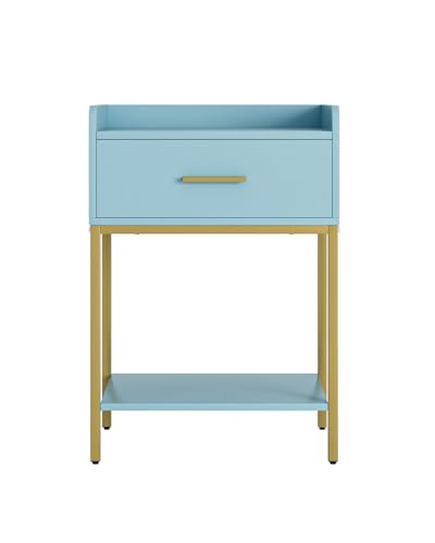 Nightstand,Modern Bedside Table Night Stand with Storage Drawer and Open Shelf,Small End Side Table for Bedroom,Living Room,Blue - color: Blue