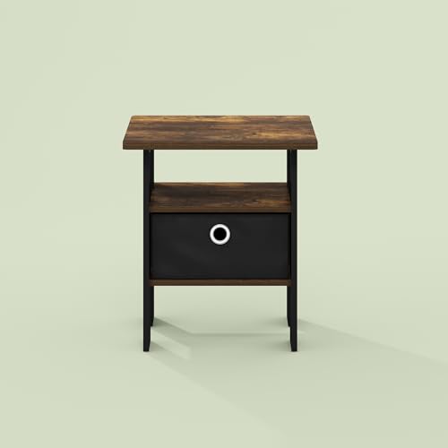 IPOH End Table with Storage Shelf and Bin, Rustic Brown/Black - color: Rustic Brown/Black