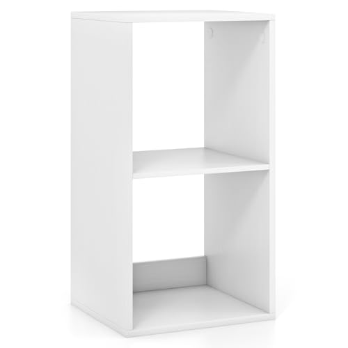 2 Cube Storage Organizer, 2 Tier Floor Standing Bookcase, Small Bookshelf for Small Spaces, Wooden Open Display Shelf for Living Room, Bedroom, Study, White Bookshelf with Open Back - size: 2 Cubes