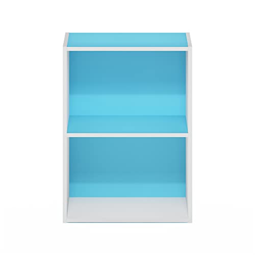 Furinno Luder Bookcase / Book / Storage, 2-Tier, Light Blue/White - color: White/Light Blue, size: 2-Tier, 9 x 16 x 21