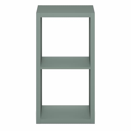 Furinno Cubicle 2-Cube Book Shelf, Extra Thick Frame Bookshelf, Sage Green | 14.6" x 16" x 30", Horizontally & Vertically Reversible Bookcase with Open Back, for Living Room, Bedroom, Home Office