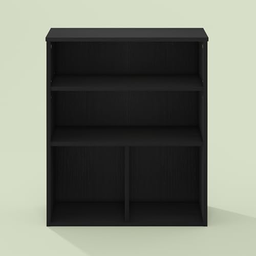 Frei Bookcases, Bookshelf, 4 Cube Display Bookcase, with Adjustable Shelves, for Home Office, Living Room, Black Oak - color: Black Oak, size: 23.6(W)x28.1(H)x11.8(D) Inches.