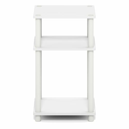 Furinno Turn-N-Tube 3-Tier Toolless Side Table, Narrow Printer Stand with Open Shelf, End Table, Night Stand, for Living Room, Bedroom, White - color: White