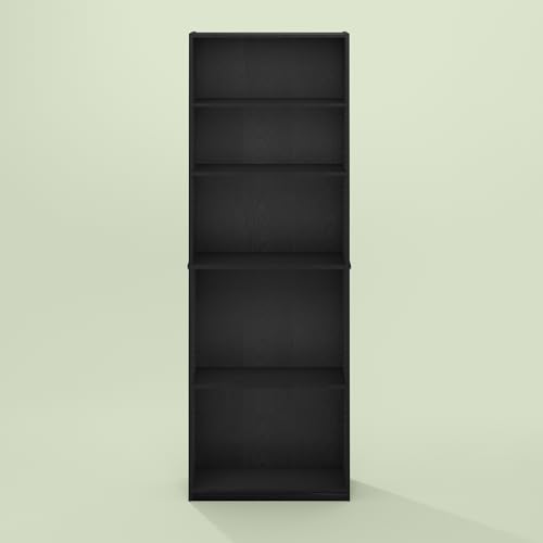 Frei Bookcases, Bookshelf, 71 Inch Tall 5 Tier Display Bookcase, with Adjustable Shelves, for Home Office, Living Room, Black Oak - color: Black Oak, size: 9.5 (D) x 24.5 (W) x 71.2 (H) inches