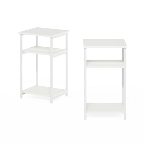 Furinno JUST 3-Tier Telephone Table Set of 2, Metal Frame Modern Side Table with Open Shelf, Night Stand, Bedside Table, Easy Assembly, for Living Room, Bedroom, White - color: White/White, size: 2-Pack, Metal Frame, 3-Tier