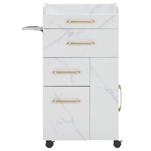 BarberPub Salon Trolley Cart with Lockable Wheels, Hair Styling Utility Rolling Cart for Storage DC2053 (White)