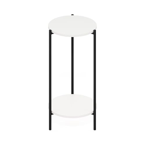 Furinno BESI Plant Stand Indoor, 2-Tier Round Plant Shelf, Metal Flower Pot Plant Stand, Balcony, Patio, Garden, White - color: White/Black