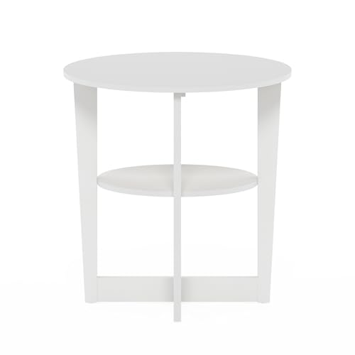 Furinno Jaya Side Table, 2-Tier Round Modern End Table with Oval Tabletop, Night Stand, Bedside Table with Open Shelf, for Living Room, Bedroom, White - color: White, size: 1-Pack, 2 Tiers, Oval Panel