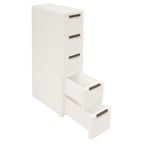 5 Tier Mobile Storage Cart, Modern White Slim Rolling Storage Cabinet with Wheels, Compact Organizer Cart for Kitchen Bathroom Bedroom Office (5 Drawer) - size: 5 Drawer