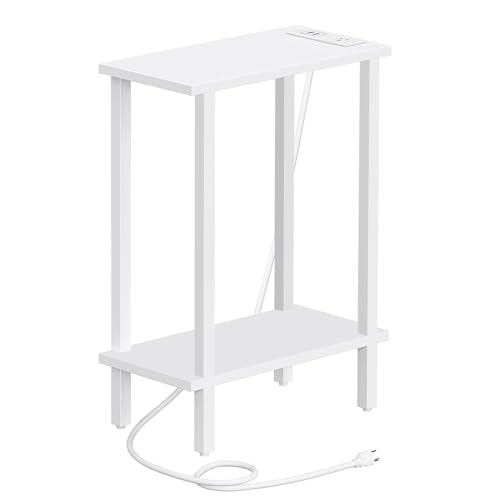 TUTOTAK Small End Table with Charging Station, Narrow Side Table with USB Ports and Outlets, Skinny Sofa Table, Slim Nightstand, Living Room, Bed Room, White TB01BW060 - color: White, size: 2-tier