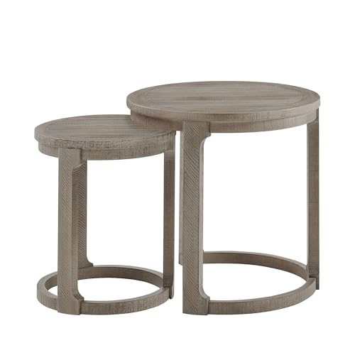 Round End Side Table Set of 2, Handcraft Nesting Table for Living Room, Modern Wood Circle Style, Easy Assembly, Light Brown - color: S1-2pcs-light Brown