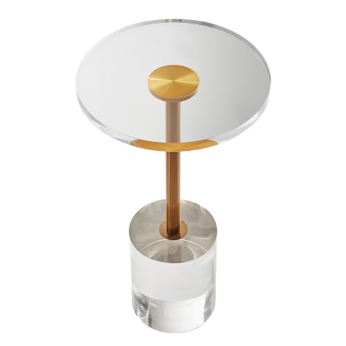 VEVOR Clear Acrylic Side Table, Modern End Table with Solid Base, φ12 inch Round Tabletop, 21 inch High, 20mm Thick, for Coffee, Drink, Food, Snack Used in Living Room, Bedroom, Office, Easy Assembly - style: Brushed Brass