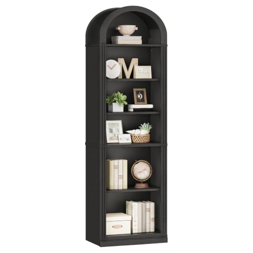 RALGEND Arched Bookshelf, 75.8" Tall Narrow Bookshelf, Arch Bookcase with Storage, 6-Tier Farmhouse Book Shelf, Wooden Arched Cabinet with Open Display Shelves, Adjustable Shelf, Black - color: Black, size: 18.9"L x 11.8"W x 75.8"H