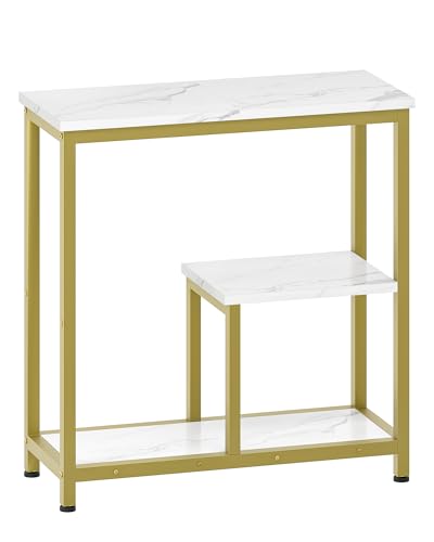 CHOEZON Modern Console Sofa Table 3-Tier Hallway Table Open Storage, Marble Veined Table Top, Metal Frame, for Entryway, Foyer, Marble White and Gold TXG03DJ