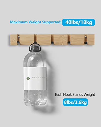 JSVER Wooden Coat Hooks Coat Rack Wall Mount, Space-Saving Coat Rack with 5 Standard Retractable Hooks, Hat Coat Hook for Entryway, Hallway, Bathroom, Living Room, Bedroom - size: 16.5 Inch 5 Hooks