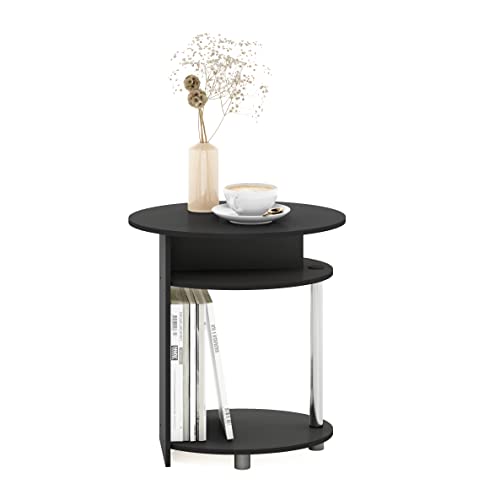 3-Tier Round End Table with Oval Tabletop, Bedside Table with Open Shelf, Night Stand, Side Table, for Bedroom, Living Room, Americano, Stainless Steel Tubes - color: Americano/Stainless Steel, size: 3 Tier, Set of 1