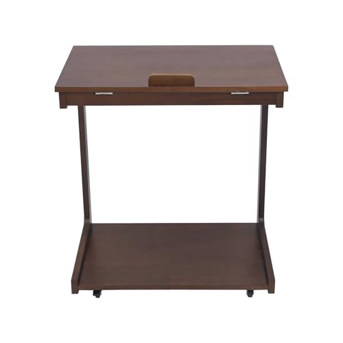 Wooden C-Shaped End Table, Rolling Side Table, Couch Table with Adjustable Desktop, Couch Desk with Wheels, for Couch, Living Room, Bedroom, 23.62" D x 15.35" W x 24.8" H, Walnut-Colored
