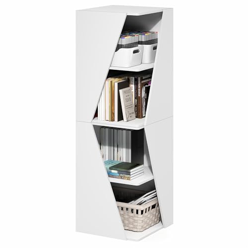 Corner Bookcase, Stackable 2-in-1 Bookshelf, Book Shelf with Display Shelf, 16.1 x 16.1 x 49.1, for Bedroom, Home Office, Living Room, White