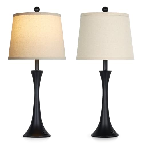 27.5" Black table Lamps for Living Room, Touch Control 3-Way Dimmable Bedside Nightstand Lamps Bedroom Lamp,Modern Black Table Lamp with USB A+C Ports,Tall Lamps for Living Room End Table(1Pack) - color: Black (1 Pack)