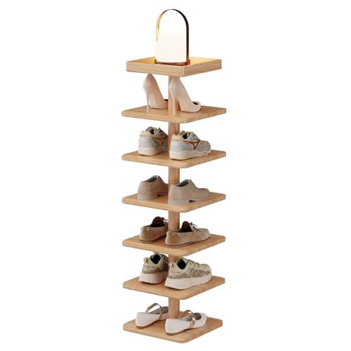6-Tier Vertical Shoe Rack, Narrow Shoe Tower for Small Space - color: Natural, size: 11.4"D×10.8”W×43.3"H