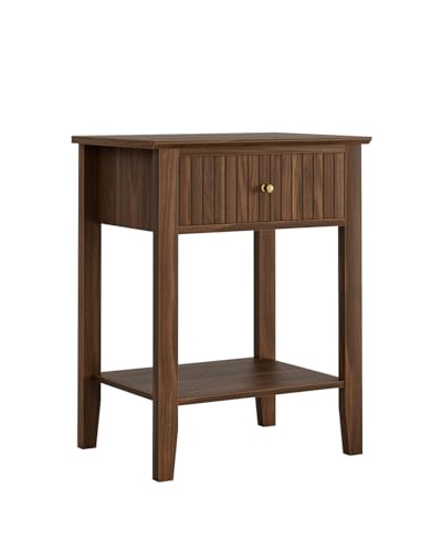 Fluted Nightstand, Farmhouse Night Stand with 1 Drawers, Mid Century Modern Side Accent Table,Bedside End Table for Bedroom, Living Room, Brown - color: Walnut Brown, size: 1 Drawer