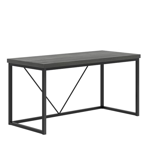 EXCEFUR Modern Home Office Desk, Wood and Metal Computer Desk, Industrial Writing Study Gaming Table for Living Room Bedroom, Rustic Grey, 53 inch - color: Grey, size: 53 inch
