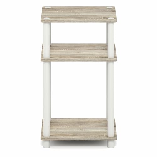 Furinno Turn-N-Tube 3-Tier Toolless Side Table, Narrow Printer Stand with Open Shelf, End Table, Night Stand, for Living Room, Bedroom, Light Oak - color: Light Oak/White