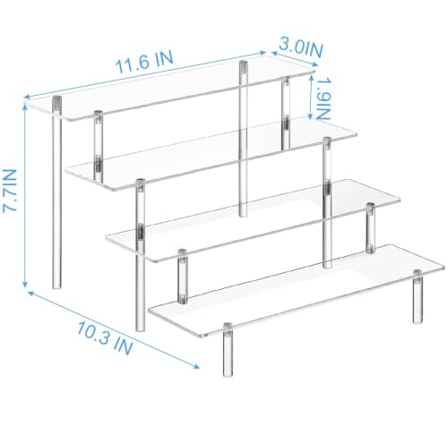 HENABLE 4 Tier Tall Clear Acrylic Display Risers, Large Perfume Organizer Stand for Perfume, Cologne, Skincare, Cosmetics, Funko POP Figures, Cupcake & Party Dessert Display - size: 4-Tier Tall