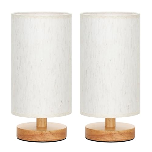 Fenmzee Small Lamps Set of 2 - Inline Control, Bedside Table Lamp for Bedroom with 3000K A15 LED Blub, Easy Assembly (Cream Shade - Wood Base Set of 2, 9" Inline Control) - color: Cream Shade - Wood Base set of 2
