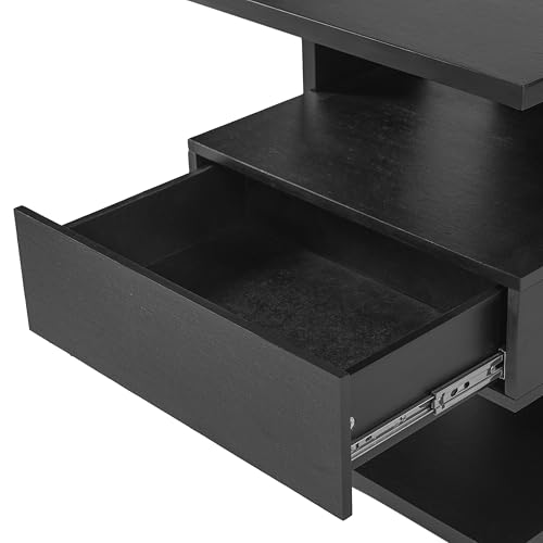 Christopher Knight Home 22" Mid Century Modern Nightstand Set of 2, Wooden Bedside Table with Drawer & 3 Tier Open Shelves, Small Side End Table Night Stand for Bedroom Living Room Small Space, Black - color: Black, size: 2pcs