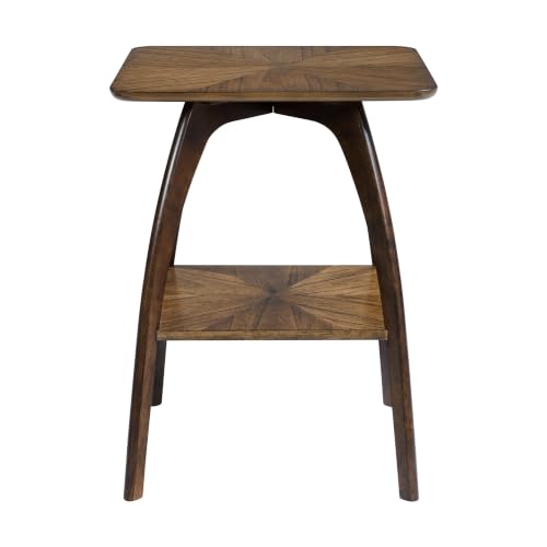 Sandstone Home LAX Mid-Century Modern Square End Table with Starburst Top – 18” Accent Table with Shelf, Warm Nutmeg Brown and Espresso Finish Retro Side Table or Nightstand for Living Room or Bedroom - color: Warm Nutmeg Brown and Espresso