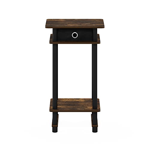 Furinno Turn-N-Tube Tall End Side Night Stand/Bedside Table with Bin Drawer, 1-Pack, Amber Pine/Black/Black | 1x Storage Bin, Tall Narrow Open Shelf Night Stand, Modern Bedside Table, Toolless Assembly, for Living Room, Bedroom - color: Amber Pine/Black/B