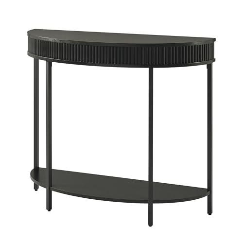 Fluted Half Moon Console Table, Modern 2-Tier Black Entryway Console | Sofa Back Table for Living Room, Hallway & Foyer (36" Width) - style: Basic