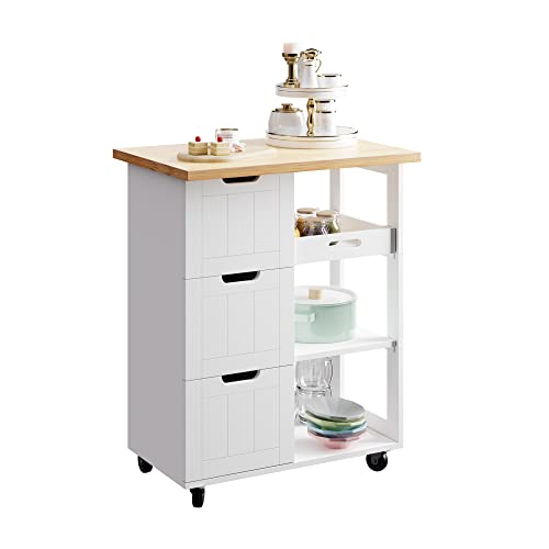 SUNLEI Kitchen Island with Storage Cart Rolling Moveable Microwave Microwave cart with 3 Drawers on Wheels Portable Mobile Narrow Kitchen Island, White - size: 26.6 INCH, style: White