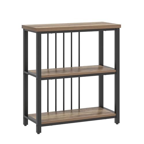 FOLUBAN Small Bookshelf and Bookcase, 3 Tier Open Book Shelf, Modern Metal and Wood Shelving Unit for Living Room Bedroom, Oak - color: Oak, size: 12.6"D x 29.5"W x 32.3"H