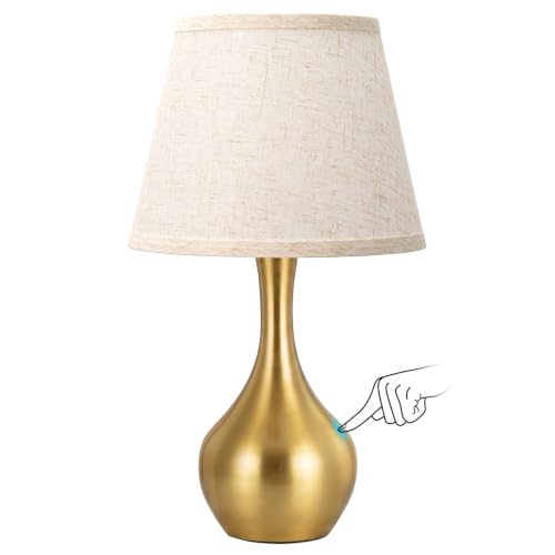 Seealle Touch Table Lamp for Bedroom, 3-Way Dimmable Small Bedside Lamps for Night Stands with Wires, Gold Desk Lamp for Kids Room, Office, Living Room, End Table(LED Bulb Included) - color: D. D:Beige Shade & Gold Base