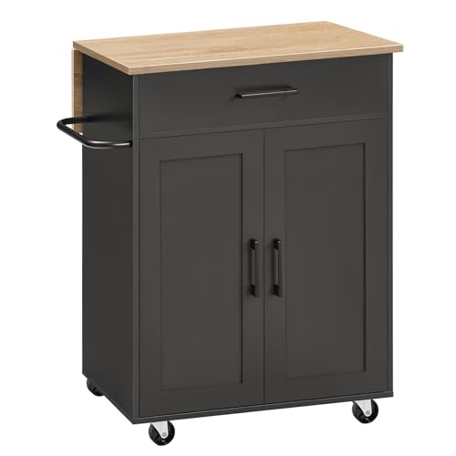 MAHANCRIS Kitchen Island on Wheels with Drop Leaf, Folding Countertop Kitchen Island Cart, Kitchen Islands Table with Towel Rack, Drawer, for Kitchen, Dining Room, Black and Natural KINB12501 - color: Black and Natural