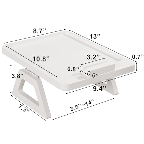 Couch Arm Tray with 360°Phone,Bamboo Folding Sofa Tray,Sofa Armrest Trays Clip-On Couch Desk for Drinks,Snacks,Phone,Remote Control(White) - color: White, style: 13.0" x 9.4"Phone Holder